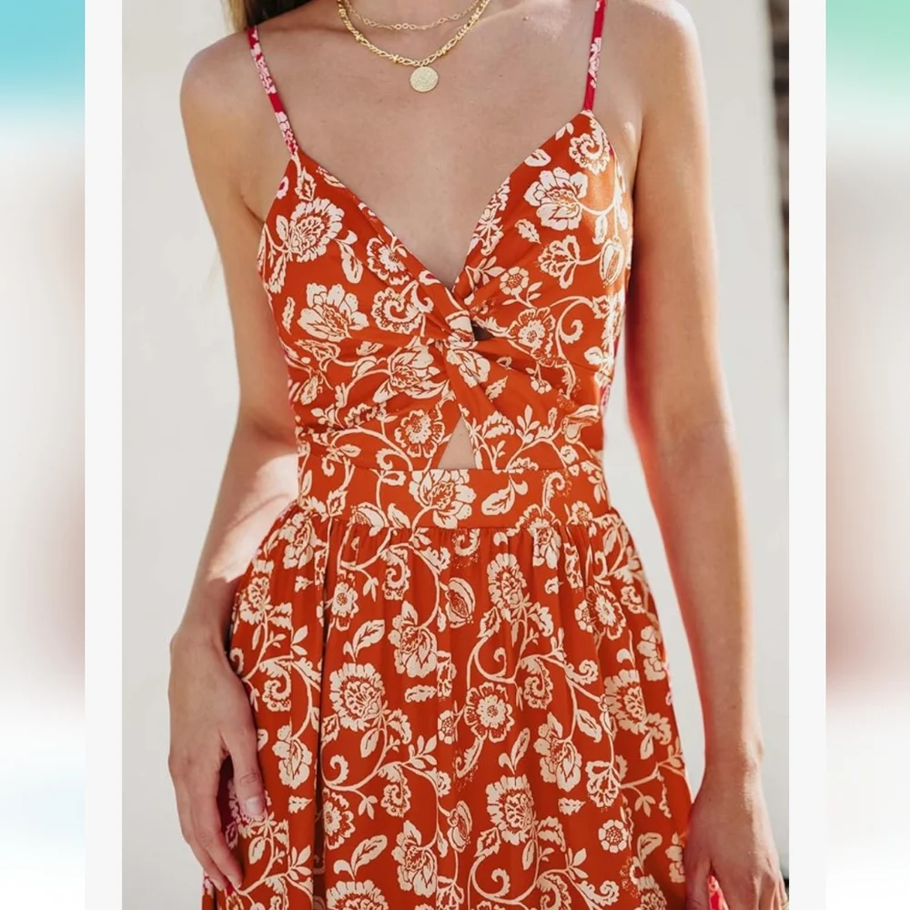 🕶Cupshe Red and White Floral Dress🕶 - Picture 7 of 9